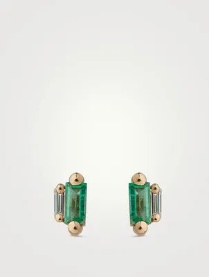 Fireworks 18K Gold Stud Earrings With Emeralds And Diamonds