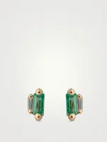 Fireworks 18K Gold Stud Earrings With Emeralds And Diamonds