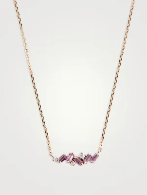 18K Rose Gold Fireworks Bar Necklace With Pink Sapphires And Diamonds