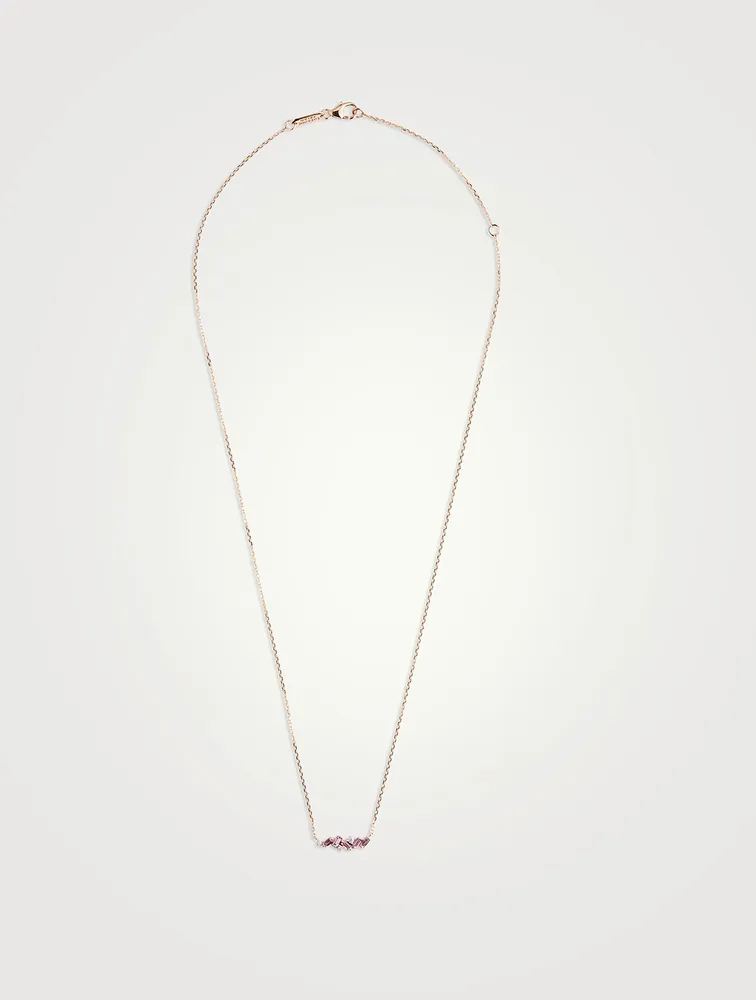 18K Rose Gold Fireworks Bar Necklace With Pink Sapphires And Diamonds