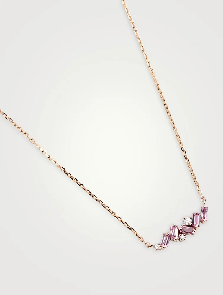 18K Rose Gold Fireworks Bar Necklace With Pink Sapphires And Diamonds