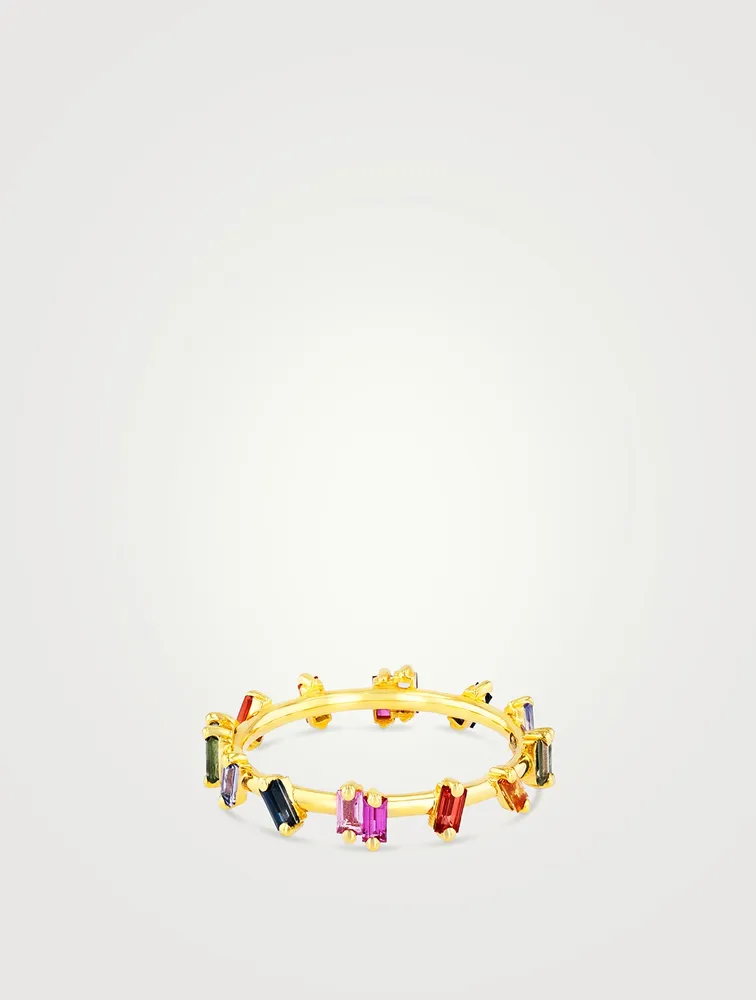 Rainbow Fireworks 18K Gold Barbwire Ring With Sapphires