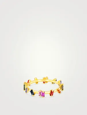 Rainbow Fireworks 18K Gold Barbwire Ring With Sapphires