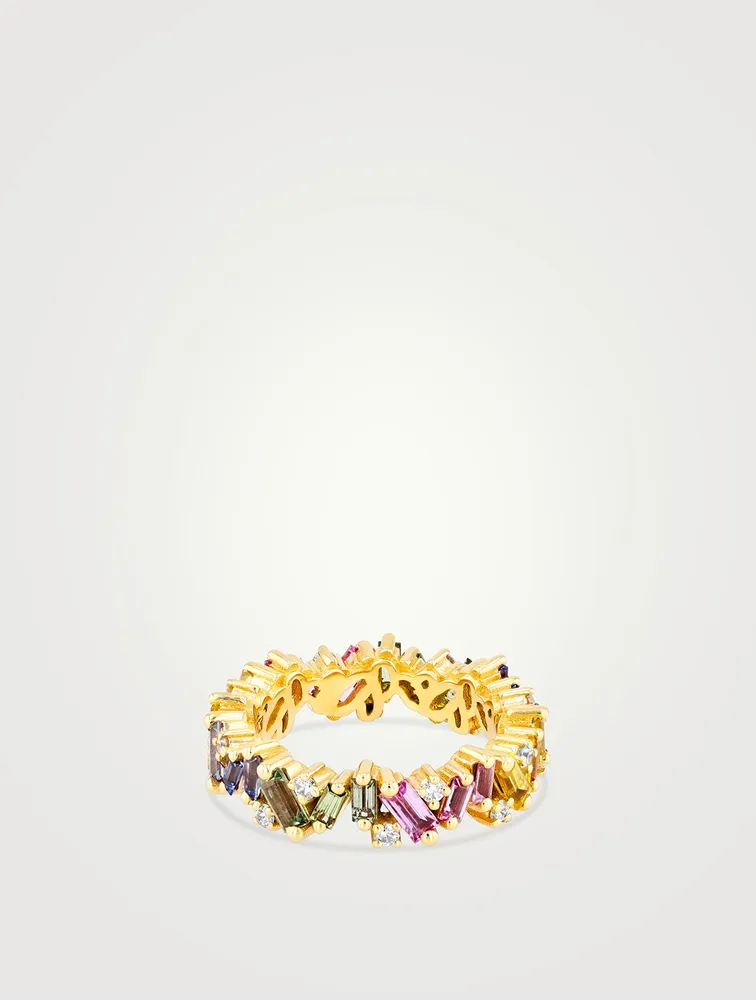 Pastel Fireworks 18K Gold Frenzy Eternity Band Ring With Sapphires And Diamonds