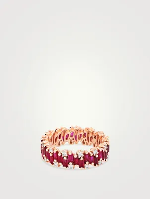 Fireworks 18K Rose Gold Eternity Band Ring With Ruby And Diamonds