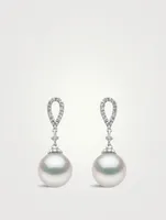 18K White Gold South Sea Pearl Drop Earrings With Diamonds