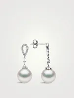 18K White Gold South Sea Pearl Drop Earrings With Diamonds