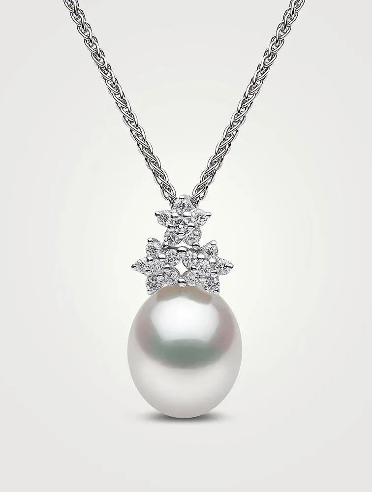 18K White Gold Pendant Necklace With South Sea Pearl And Diamonds