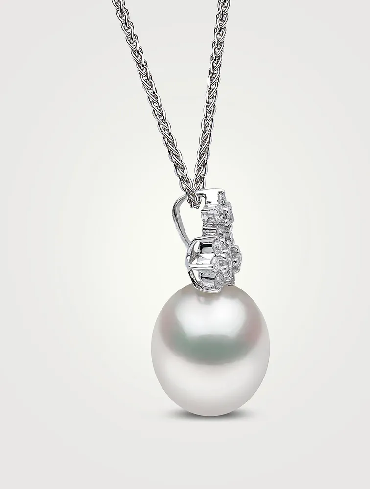 18K White Gold Pendant Necklace With South Sea Pearl And Diamonds