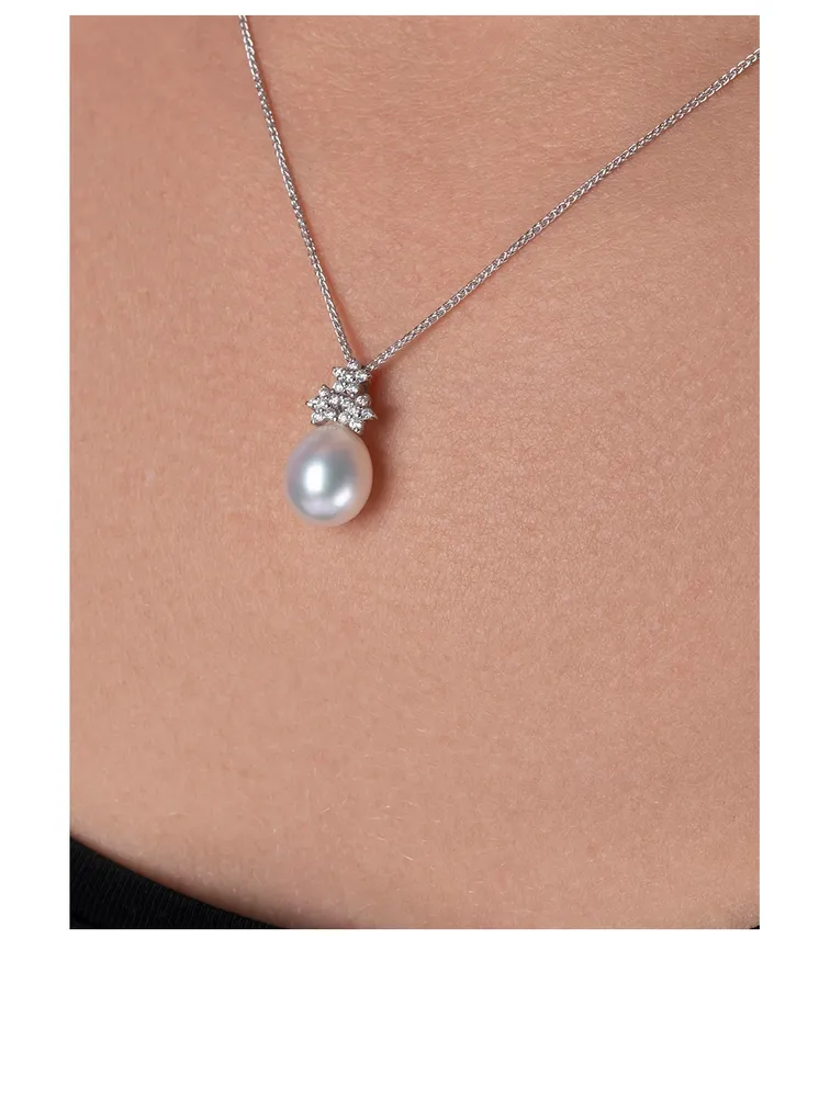 18K White Gold Pendant Necklace With South Sea Pearl And Diamonds