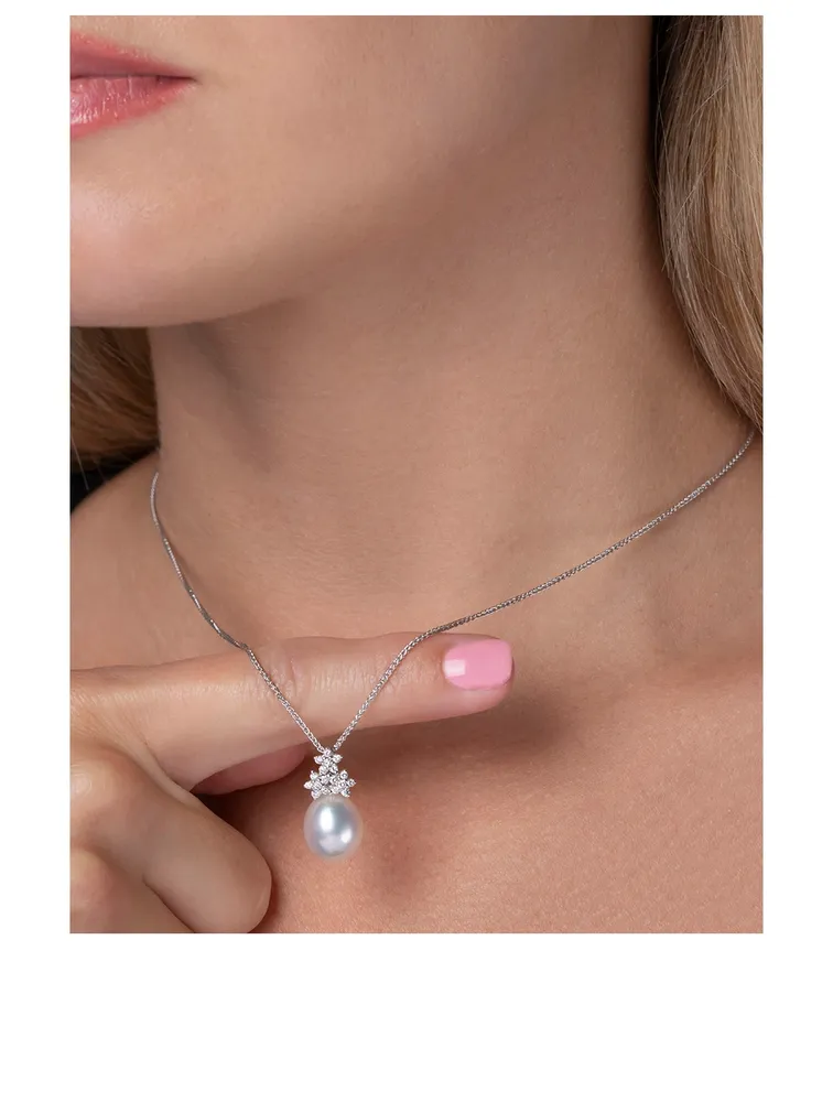 18K White Gold Pendant Necklace With South Sea Pearl And Diamonds