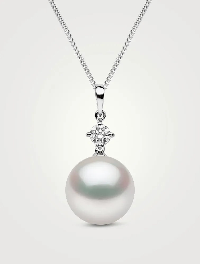 18K White Gold Pendant Necklace With South Sea Pearl And Diamond