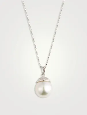 18K White Gold Pendant Necklace With South Sea Pearl And Diamonds