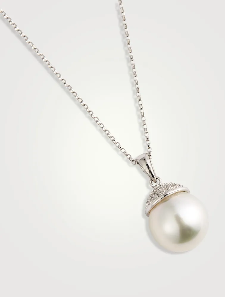 18K White Gold Pendant Necklace With South Sea Pearl And Diamonds