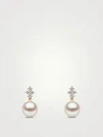 18K Gold Pearl Earrings With Diamonds