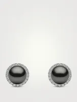 18K White Gold Tahitian Pearl Stud Earrings With Diamonds