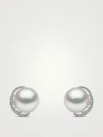 18K White Gold South Sea Pearl Stud Earrings With Diamonds