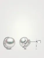 18K White Gold South Sea Pearl Stud Earrings With Diamonds