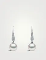 18K White Gold Pearl Drop Earrings With Diamonds