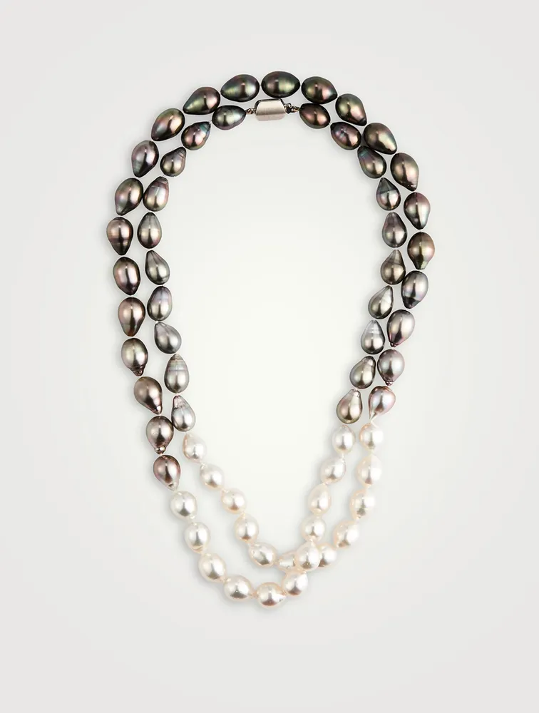 18K White Gold Tahitian And South Sea Pearl Necklace