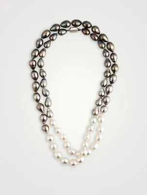 18K White Gold Tahitian And South Sea Pearl Necklace