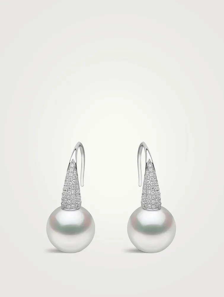 18K White Gold Pearl Earrings With Diamonds