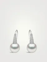 18K White Gold Pearl Earrings With Diamonds