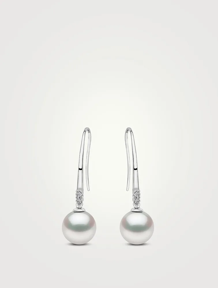 18K Gold South Sea Pearl Drop Earrings With Diamonds