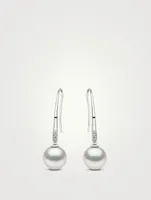 18K Gold South Sea Pearl Drop Earrings With Diamonds