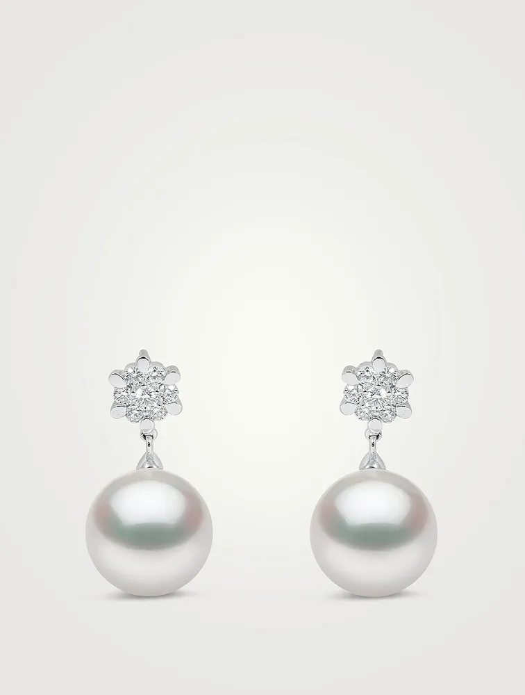 18K White Gold South Sea Pearl Earrings With Diamonds