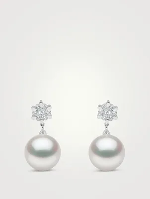 18K White Gold South Sea Pearl Earrings With Diamonds