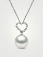 18K White Gold Heart Pendant Necklace With South Sea Pearl And Diamonds