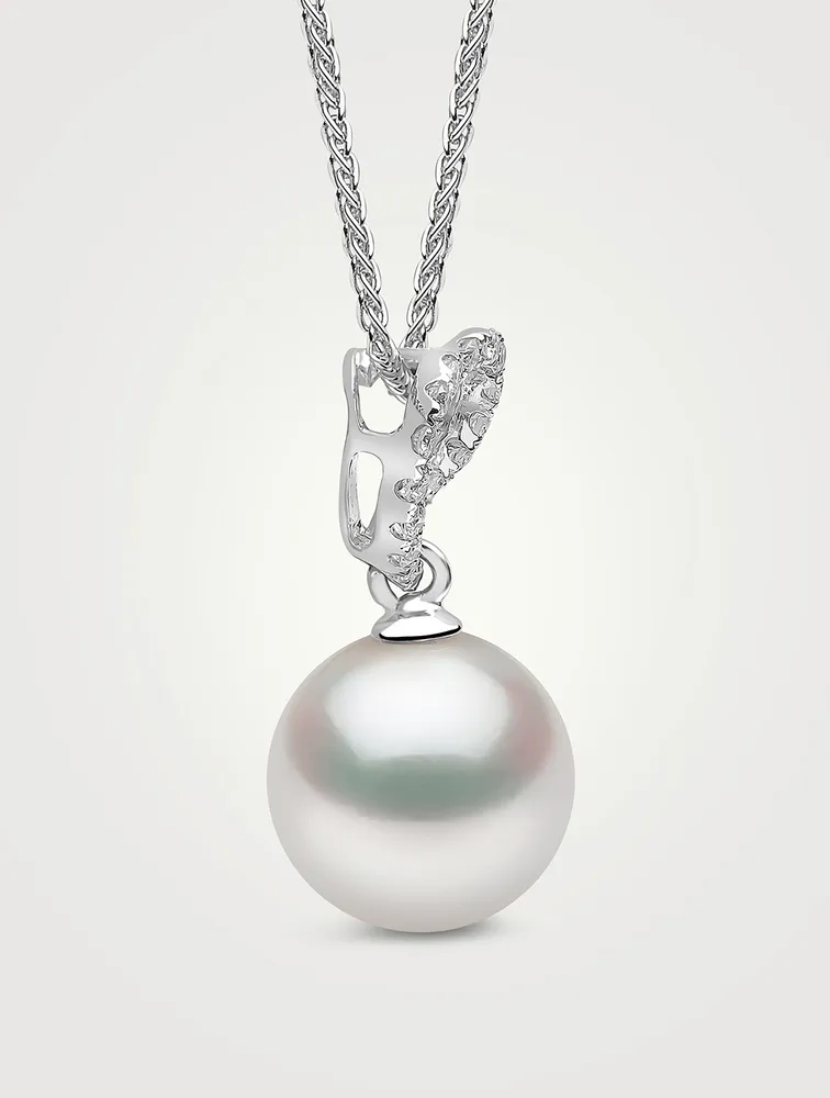 18K White Gold Heart Pendant Necklace With South Sea Pearl And Diamonds