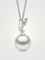 18K White Gold Heart Pendant Necklace With South Sea Pearl And Diamonds