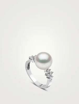 18K White Gold South Sea Pearl Ring With Diamonds