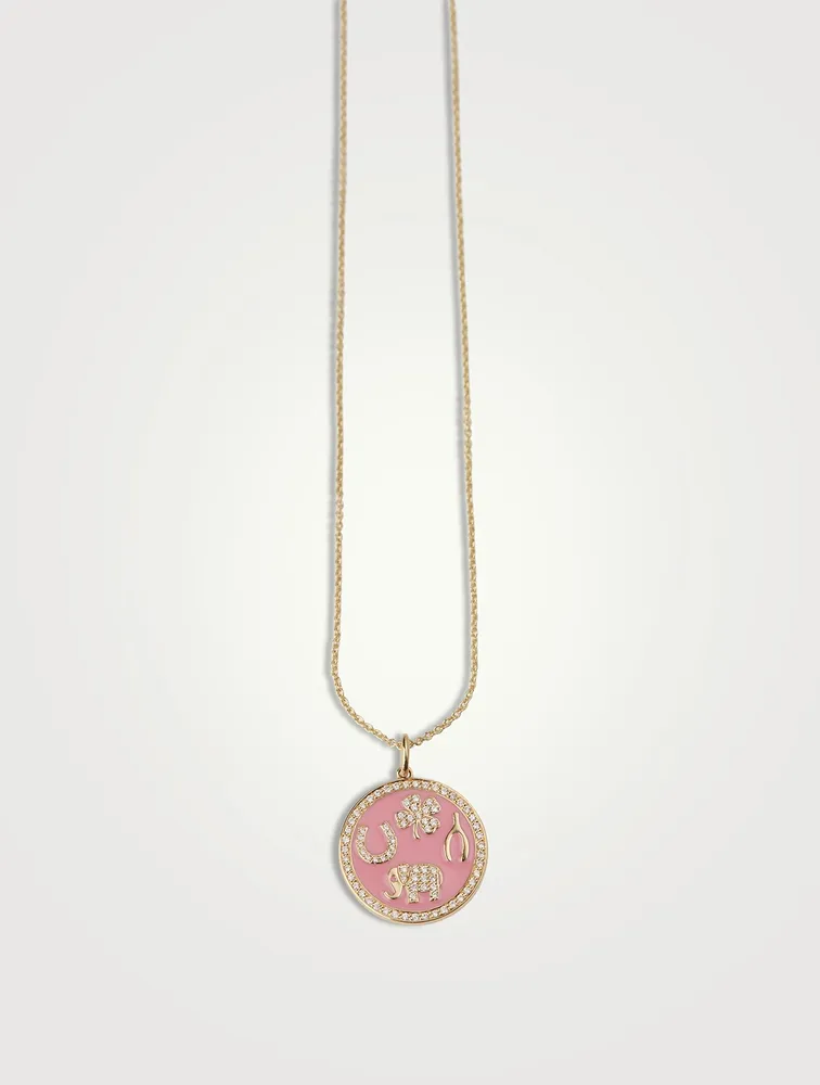 14K Gold Tableau Pendant Necklace With Diamonds