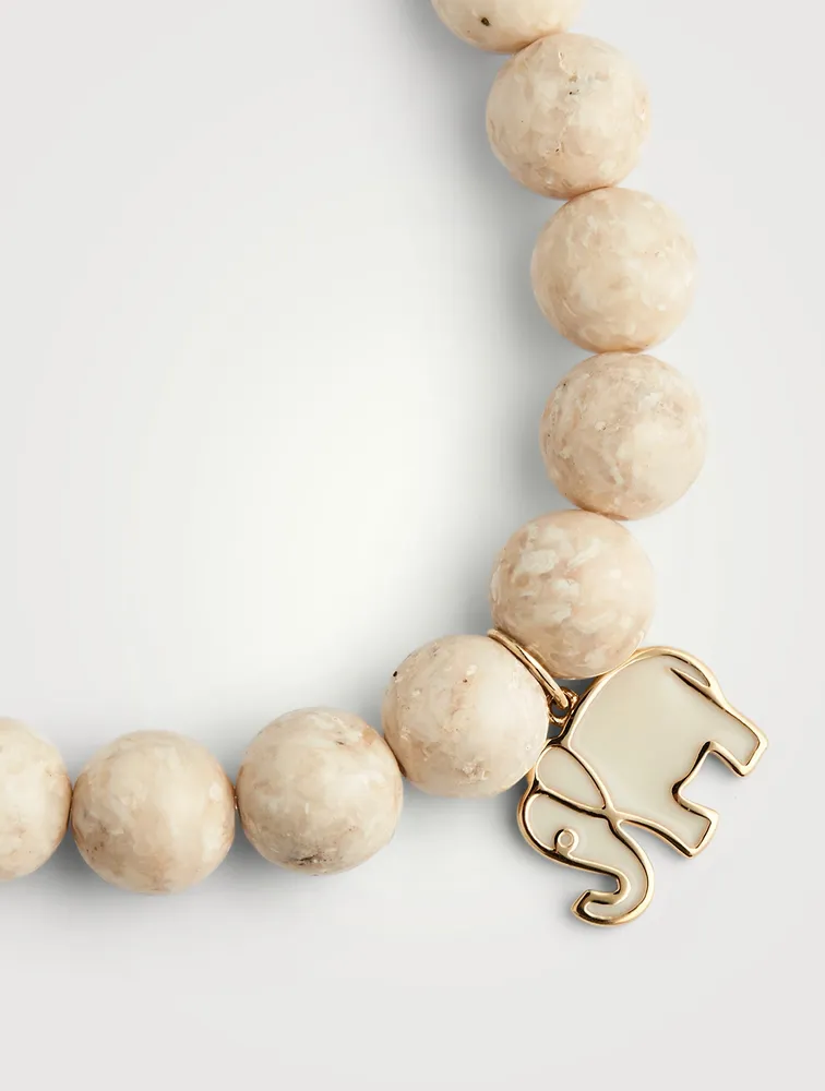 Beaded Bracelet With 14K Gold Elephant Charm