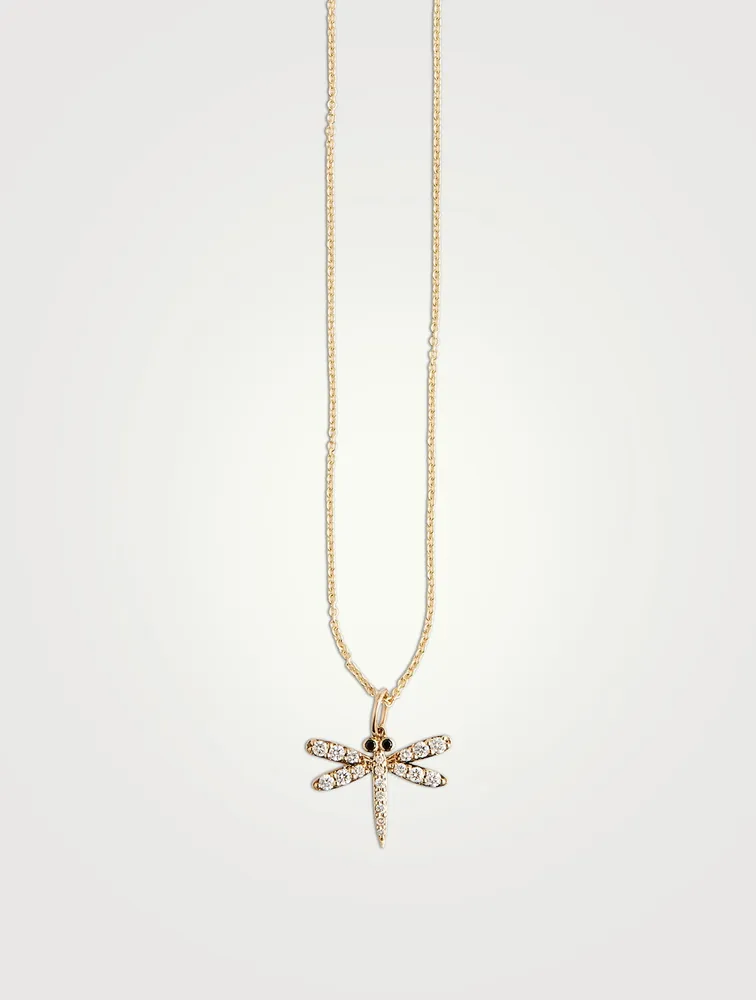 14K Gold Dragonfly Pendant Necklace With Diamonds