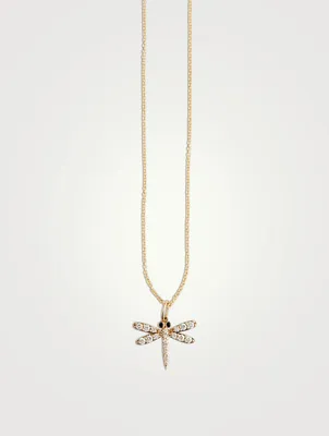 14K Gold Dragonfly Pendant Necklace With Diamonds