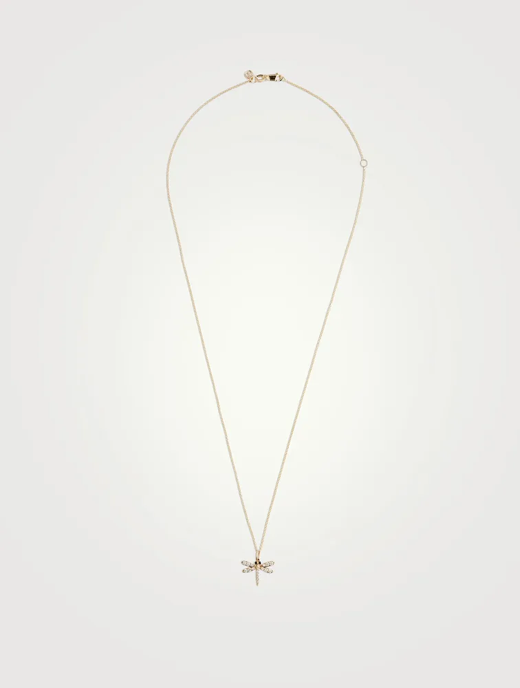 14K Gold Dragonfly Pendant Necklace With Diamonds