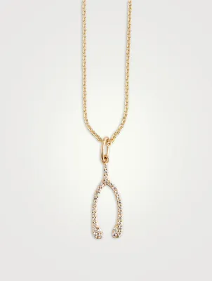 14K Gold Wishbone Pendant Necklace With Diamonds