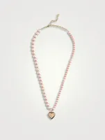 Pearls Necklace With 14K Gold Diamond Heart Charm