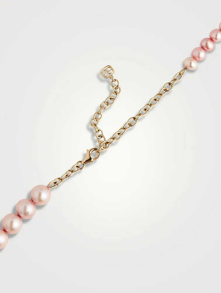 Pearls Necklace With 14K Gold Diamond Heart Charm