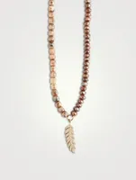 Beaded Necklace With 14K Gold Diamond Feather Charm