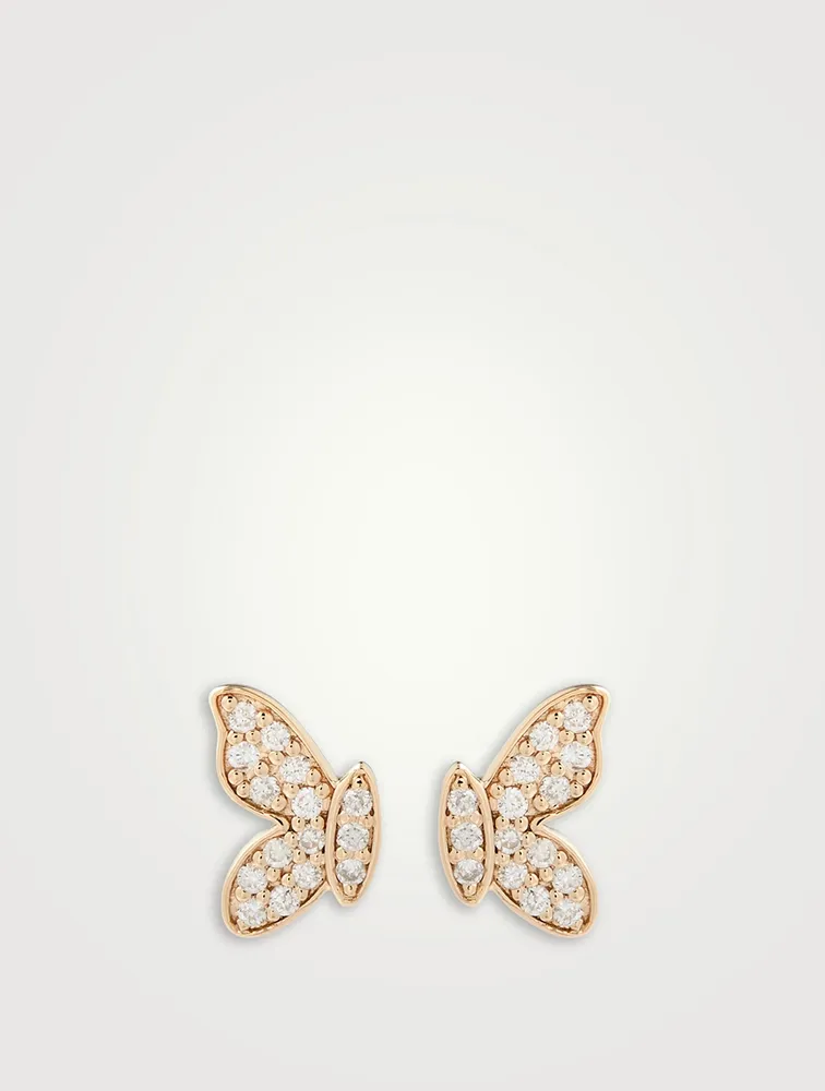 14K Gold Half Butterfly Stud Earrings With Diamonds