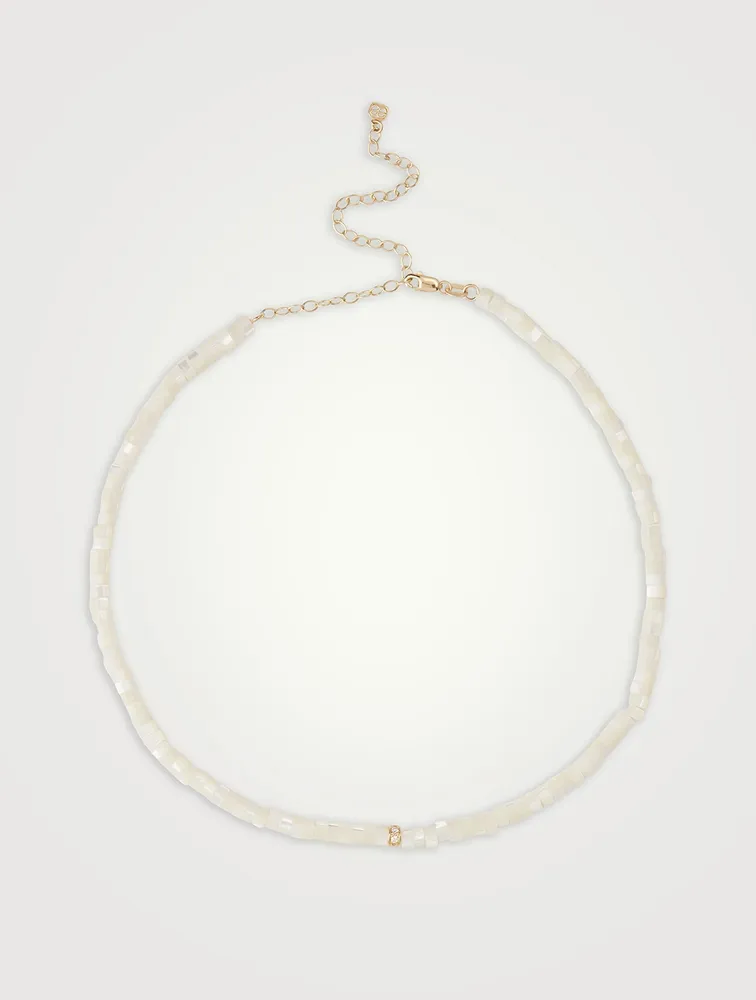 Mother-Of-Pearl Choker Necklace With 14K Gold Diamond Rondelle