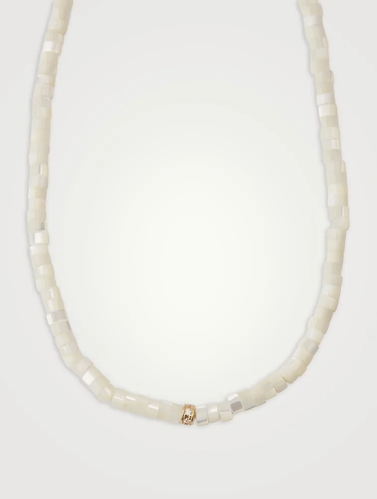 Mother-Of-Pearl Choker Necklace With 14K Gold Diamond Rondelle
