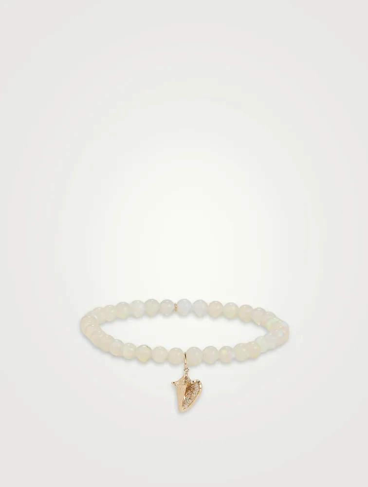 Beaded Bracelet With 14K Gold Diamond Conch Shell Charm