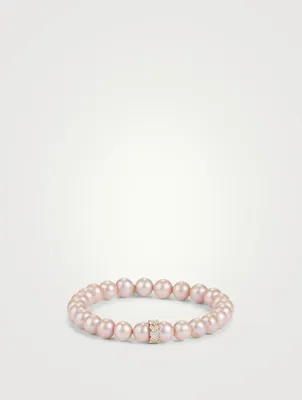 Pearl Bracelet With White And Yellow 14K Gold Diamond Heart Rondelle