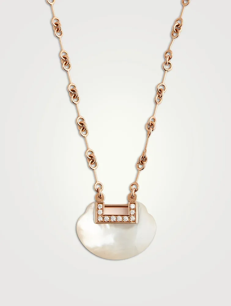 Medium Yu Yi 18K Rose Gold Necklace With Mother-Of-Pearl And Diamonds